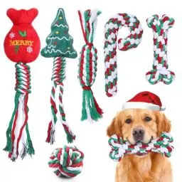 Produktbild: 6-Pack Weihnachtshund Seil Spielzeug, Kau Seil Spielzeug für Welpen kleine mittlere Hunde, Natürliche Baumwolle Hund für Zähne Reinigung, Hund interaktive Kau Spielzeug