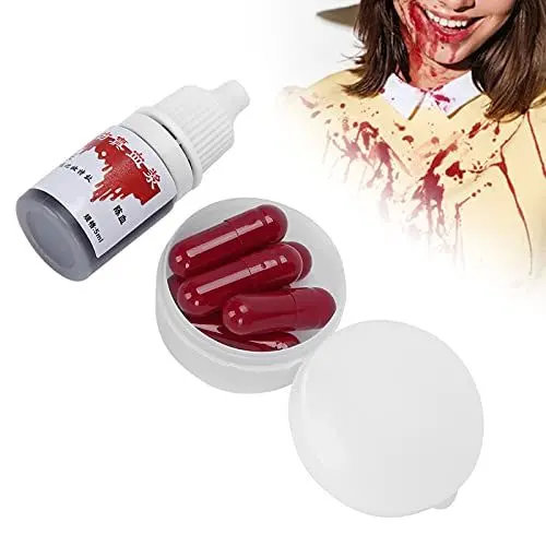 Produktbild: 6PCS Kunstblut-Kapsel, Halloween-Kunstblut-Make-up-Set, Kunstblut-Flasche, realistischer Effekt, waschbar, für Kleidung, Gesicht, Vampir, SFX-Make-up