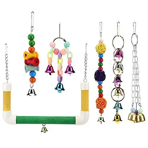 Produktbild: 6Pcs / Set Kauspielzeug, Pet Swing Supplies Vogel Spielplatz Vogelspielzeug, Bunte Finken für Sittiche Aras Liebesvögel