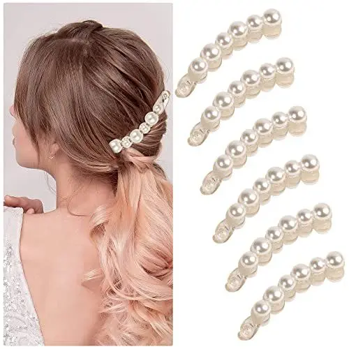 Produktbild: 6-piece set of pearl horsetail fixed buckle pearl banana hairpin beautiful headdress ladies pearl hairpin gifts for friends 6 Count (Pack of 1)