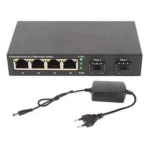 Produktbild: 6-Port-Gigabit-Switch mit SFP-Steckplatz, 10 100 1000 M Selbstadaptiver LED-Anzeige-SFP-Glasfaser-Switch, MDI/MDI-X-Ports, 120 km Verlängerung Optischer Ethernet-Switch für