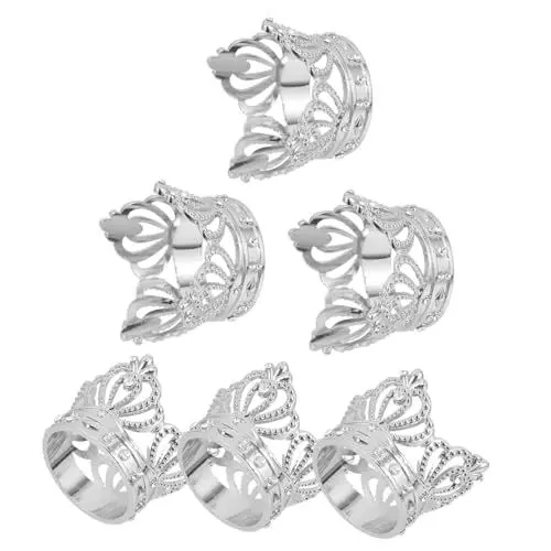 Produktbild: 6st Krone Serviettenring Serviettenringhalter Goldene Serviettenringe Krone Tortenaufsatz Serviettenschnalle Mit Goldener Krone Serviettenring Für Den Esstisch Silver Strasssteine MAGICLULU