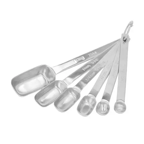 Produktbild: 6-teiliges Messlöffel-Set aus Metall, Messlöffel-Becher-Set aus Edelstahl, rechteckiges Messlöffel-Set aus Edelstahl, präzise, ​​klare Markierung, leicht zu reinigen, mit (Silver)