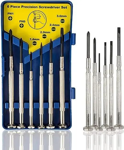 Produktbild: Garoma 6-teiliges Mini-Schraubendreher-Set, Brillen-Reparatur, Präzisions-Reparatur, Kreuzschlitz, Schwarz, Chrom-Vanadium-Stahl