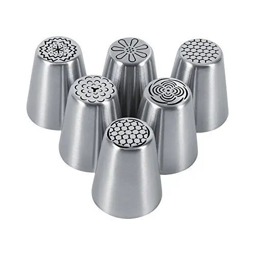 Produktbild: 6-teiliges russisches Spritztüllen-Set, professionelle Kuchen- und Plätzchen-Dekorationstüllen für wunderschöne Buttercreme-Blumen, aus lebensmittelechtem Edelstahl