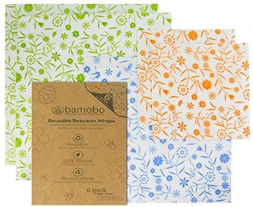 Produktbild: (6x) Bio Bienenwachstücher für Lebensmittel - Bio Bees Wrap Wachspapier - Beeswax Wrap - Frischhaltefolie Wiederverwendbar - Nachhaltige Plastikfreie Produkte