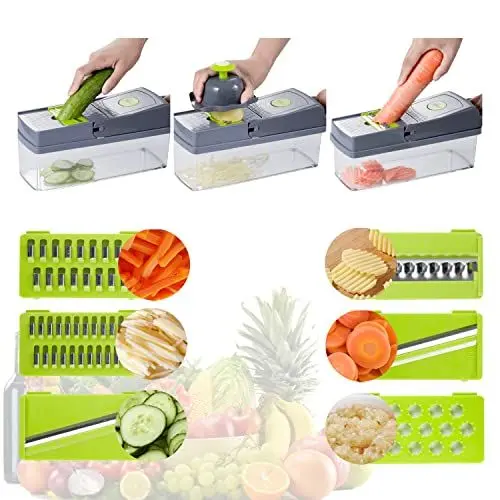 Produktbild: 7 Gemüsereibe und Reibe, Kartoffelreibe 7 in 1 Gemüsereibe mit schwarzem Behälter