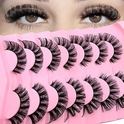 Produktbild: 7 Paare 3D Künstliche Wimpern Russische Falsche Wimpern Natürlicher Look, Curly Cat Eye Lashes D Curl Falsche Wimpern mit Natürlichem Wispy-Volumen Katzenauge Wimpern(2D25)