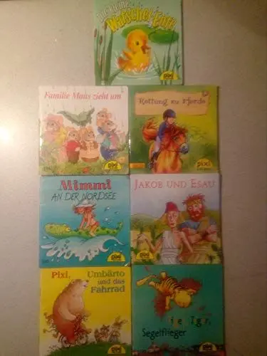 Produktbild: 7 Pixi Bücher(Die kleine Watschelente,Rettung zu Pferde,Familie Maus zieht um,Mimmi an der Nordsee,Umbärto und das Fahrrad,Tiger,Tiger,Segelflieger,Jakob und Esau)