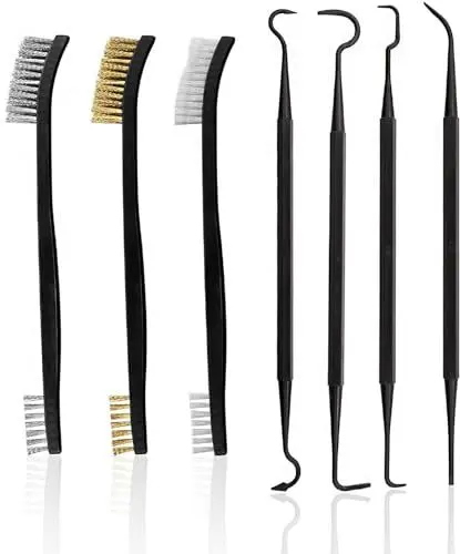 Produktbild: 7 Stück Drahtbürste Klein, Stahlbürste Messingbürste Rost Drahtbürsten Set Stahl Nylon Pinsel mit 4 Doppelende Haken Metallbürste für Reinigung Schmutz Und Rost