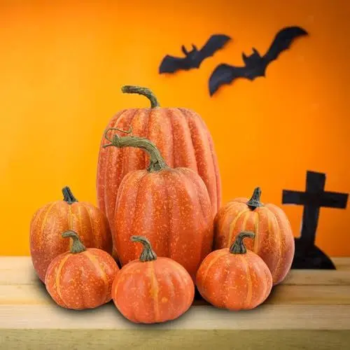 Produktbild: 7 Stück Künstliche Kürbis-Deko-Sets, künstliches Gemüse,Herbstdekoration für Thanksgiving, Halloween, Weihnachten (Orange)