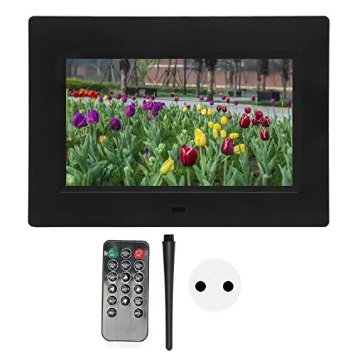 Produktbild: 7 Zoll Digitaler Bilderrahmen, 1080P Full HD IPS-Bildschirm, Digitaler Fotorahmen, Unterstützt USB-Speicherkarte, Wiedergabe von Fotos, Ton, Video, Uhr, Kalender (EU-Stecker)