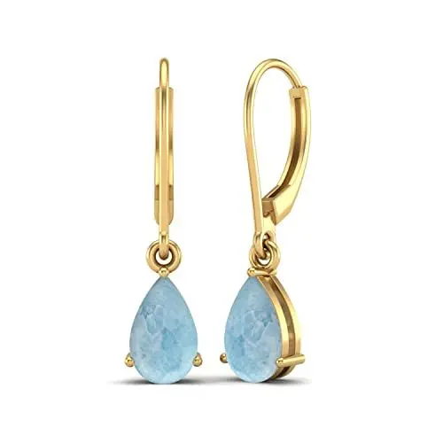 Produktbild: 7 x 5 mm Birnenform Larimar Edelstein 925 Sterling Silber Träne Tropfen Ohrringe Hebel zurück Ohrringe Frauen Ohrring Schmuck (Gold-Vermeil)