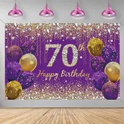 Produktbild: 70. Geburtstag Deko für Frauen, Lila Glitzer Flecken Stoff Schild Plakat Geburtstag Party Dekoration Hintergrund Banner Frau, 70 Geburtstagsfeier Deko