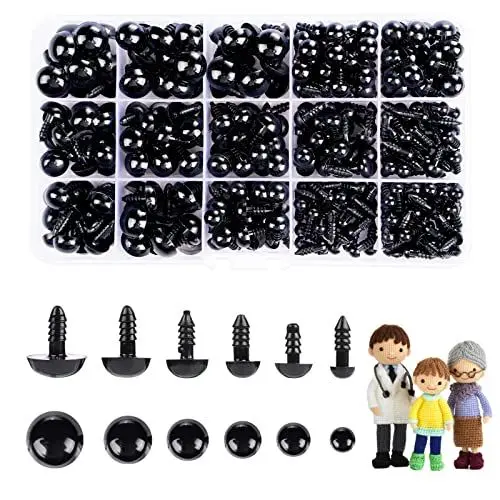 Produktbild: Cumkluu 700 Stück Schwarze Kunststoff-Sicherheitsaugen mit Unterlegscheiben für 6-14 mm Stofftiere und Amigurumi DIY Halloween-Dekorationen