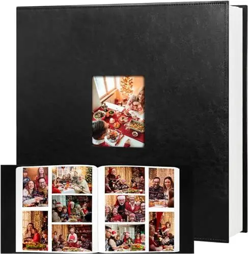 Produktbild: 700 Taschen Fotoalbum 10x15, extra große Kapazität Lederabdeckung Hochzeit Familie Fotoalben hält 700 horizontale und vertikale Fotos, säurefreie Seiten 10x15 Fotoalbum mit Frontfenster (Schwarz)
