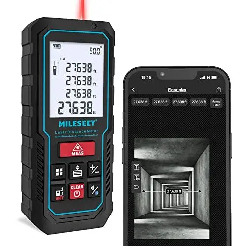 Produktbild: 70M Laser Entfernungsmesser mit Telefon-App, MiLESEEY Lasermessgerät mit Elektronischer Neigungssensor, ±2mm Genauigkeit, Pythagoras, Fläche und Volumen, Hintergrundbeleuchtetes 2