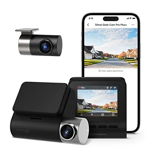 Produktbild: 70mai 2,7K 1944P Ultra Full HD Dash-Kamera A500S, vorne und hinten, eingebautes WiFi GPS, intelligente Dash-Kamera für Autos, Nachtsicht, ADAS, 2'' IPS LCD-Bildschirm, WDR (A500S)