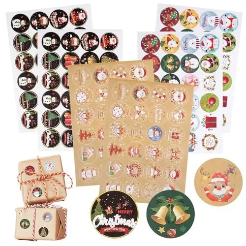 Produktbild: 72 Stile Aufkleber Weihnachten, 4cm Rund Weihnachtssticker Selbstklebend Sticker Weihnachten Weihnachtsaufkleber Geschenketiketten Deko für Xmas Papiertüten Weihnachtsgeschenkpapier - 144 Stück