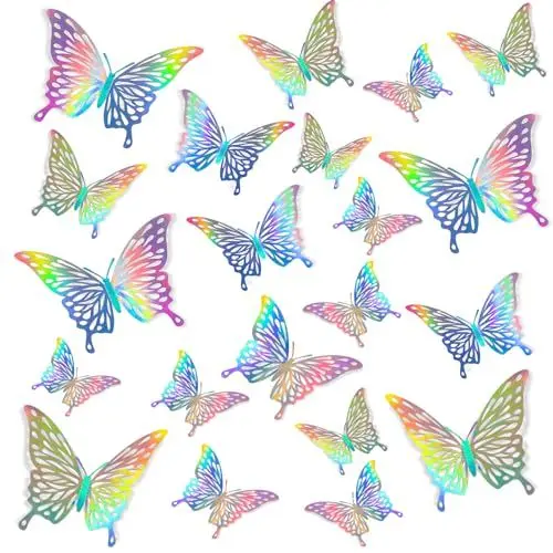 Produktbild: 72 Stück 3D Schmetterling Deko Spiegel Schmetterlinge Wandaufkleber Abnehmbare Dekorative Papier Buntes Silber Klassenzimmer Dekor Set Hohle Wandtattoo Aufkleber für Party Heim Hochzeit Babyzimmer