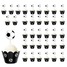 Produktbild: 72 Stück Fussball Cupcake Topper, Muffins Deko Fussball Muffin Deko, Fussball Party Tortenaufleger, Fussball Cupcake Wrapper, Fussball Party Tortenaufleger Geburtstagsfeie Babyparty Fußball-Mottoparty