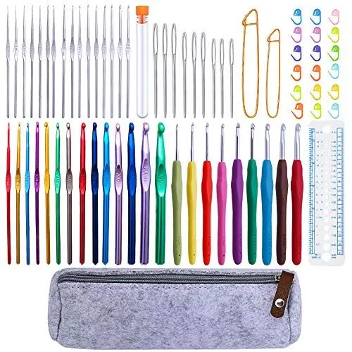 Produktbild: 72 Stücke Häkelnadeln Set, Bunte Aluminium Crochet Nadeln mit Gummi Griff Häkelnadeln, Große Augen Nadeln, Maschenhalter, Strick Markierer und Aufbewahrungstasche für Haushalt Stricken Handwerk