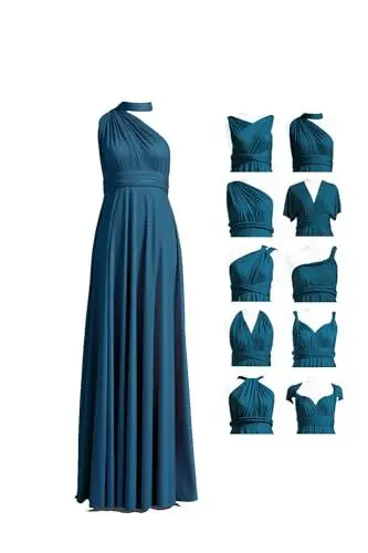 Produktbild: 72styles Infinity-Kleid mit Haarband, Brautjungfernkleid für Damen, umwandelbar, lang, große Größe, mehrfarbiges Kleid, Abend, Hochzeit, Blaugrün, One size
