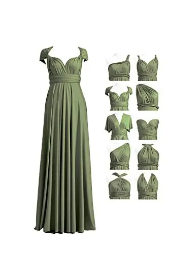 Produktbild: 72styles Infinity Kleid mit Bandeau, wandelbares Brautjungfernkleid, lang, Übergröße, Mehrwege-Kleid, Twist-Wickelkleid, Olivgrün, Einheitsgröße