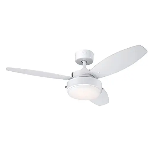 Produktbild: 73058 Alloy, moderner 105 cm Deckenventilator von Westinghouse Lighting mit Beleuchtung, Ausführung in Weiß mit Opalmilchglas