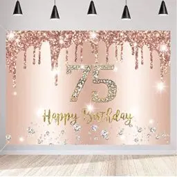 Produktbild: 75. Geburtstag Deko Frauen, Dekoration Roségold Glitzerflecken Stoff Schild Plakat, 75. Geburtstag Hintergrund Banner Frau 75 Geburtstagsfeier Deko