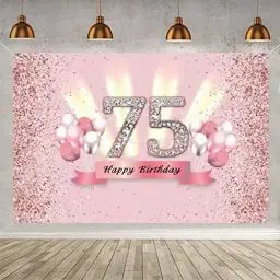 Produktbild: 75. Geburtstag Deko für Frauen, 75. Geburtstagsfeier Poster Foto Hintergrund, 75 Geburtstag Party Kuchen/Tabelle/Mauer/Garten Dekoration Plakat