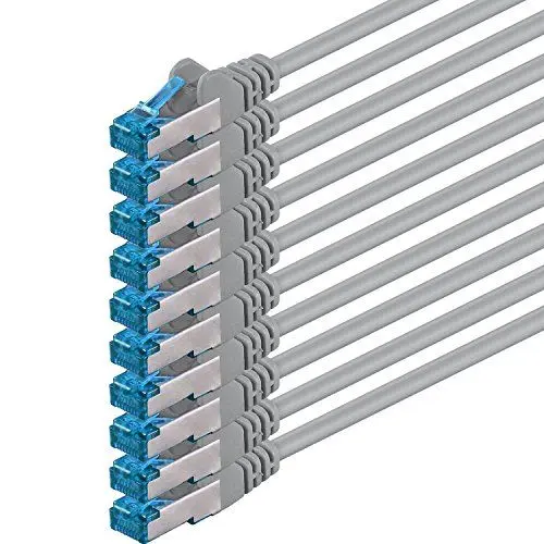 Produktbild: 7,5m - CAT6a - Netzwerkkabel grau - 10 Stück CAT 6 A Patchkabel 10000 Mbit s SFTP PIMF 500 MHz kompatibel zu CAT5 CAT6 CAT7 DSL Internet Switch Router