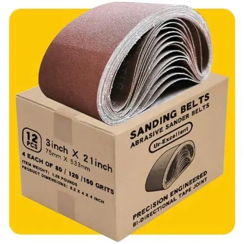 Produktbild: 75mm x 533mm Premium Schleifband-Set 12 Stück, Körnung 80/120/150, für Bandschleifer