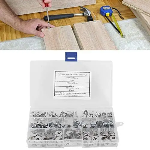 Produktbild: 75-teilige Nockenwellenmuttern, Exzenterradmuttern f¨¹r M?bel, Befestigungselement f¨¹r M?belverbinder, 3-in-1-Befestigungswerkzeug f¨¹r Verbindungselemente mit Aufbewahrungsbox