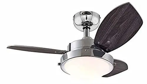 Produktbild: 76 cm Deckenventilator Wengue 78763 mit Einzelleuchte und drei Flügeln, Ausführung in Chrom mit Opalmilchglas