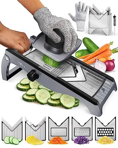 Produktbild: 7-in-1 Verstellbar Edelstahl Mandoline Gemüsehobel Gemüsereibe - Gurkenhobel Dünne Scheiben - Reibe für Gemüse - Hobel Gemüse - Küchenhobel Küchenreibe - Küchen Gadgets