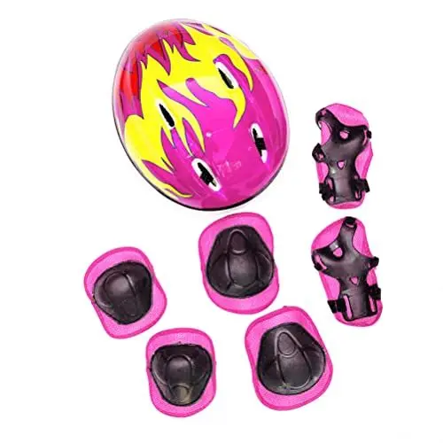 Produktbild: 7-in-1-Schutzausrüstungsset Kinder mit Verstellbarem Helm, Knieschonern, Ellenbogenschonern und Handgelenkschonern Rollschuhlaufen und Skateboarden (Rosa)