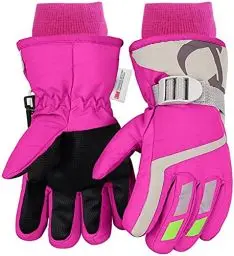 Produktbild: 7-Mi Kids Winter Warm Water-Resistant Handschuhe für Skifahren/Snowboarden/Radfahren/Reiten Outdoor-Aktivitäten Kinder Fäustlinge Am besten für 4 to 6 Jahre Jahre alt Pink