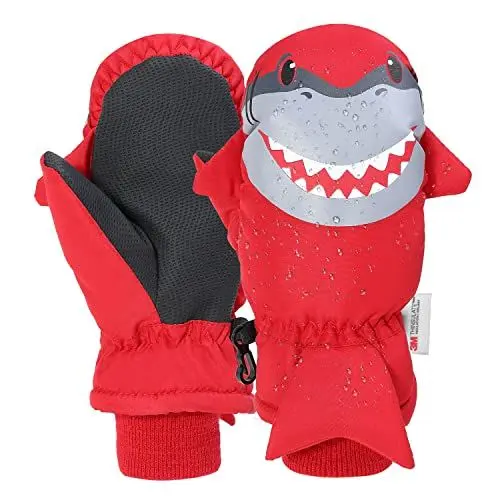 Produktbild: 7-Mi Skihandschuhe Kinder Winter Warm kinderhandschuhe Winddicht Geeignet für Kinder mit Klettverschluss (Rot)