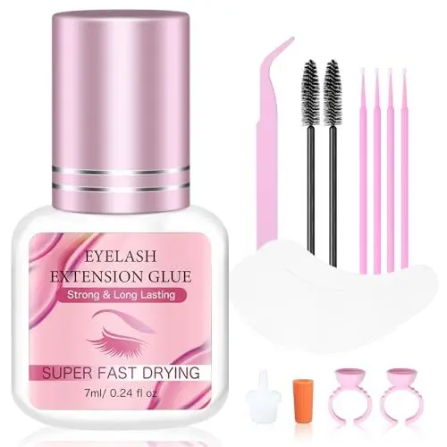 Produktbild: 7ML Superkleber für Wimpernverlängerungen, 1–2 Sekunden Trocknungszeit, Flüssiger klebstoff, 8 Wochen Halt, schwarzer Kleber für professionelles Wimpernzubehör - New Pink