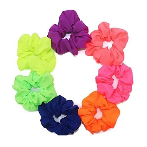 Produktbild: 7PCS neonfarbene Haargummis hell elastisch weich Haarbänder Pferdeschwanzhalter Haargummis Accessoires für Frauen und Mädchen