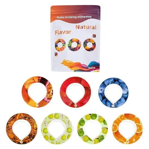 Produktbild: 7Pcs Geschmack Pods für Trinkflasche, Flavour Pods für Wasserflasche, Wasserflasche Geschmack Pods Alle Sorten : Kola, Passionsfrucht, Pfirsiche, Orangeade, Heidelbeere, Apfel, Limette