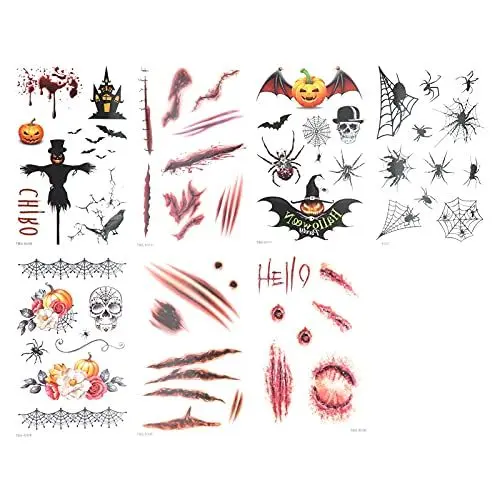 Produktbild: 7pcs Halloween Fake Narben Tattoo Aufkleber, Halloween Temporäre Tattoo Aufkleber Wasserdichte Fake Narben Langlebige Body Art Aufkleber Für Halloween Party Cosplay Und Halloween Zombie Make-up