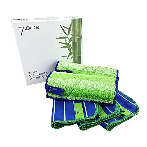 Produktbild: 7. Pure Bambus Reinigungstücher Set, 2X Putzlappen & 3X Poliertuch, fusselfrei, antibakteriell & streifenfrei | Ideal für Fenster, Küche, Bad, Auto, Touchscreens