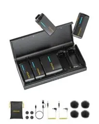 Produktbild: 7RYMS iRAY DW40 Lavalier Wireless Mikrofon 4 Sendern & 1 Receiver, Aktive Geräuschunterdrückung, 48kHz/24bit Audioqualität, 200M Reichweite, Ansteckmikrofon Kabellos für DSLR-Kamera, Handy, iPhone, PC