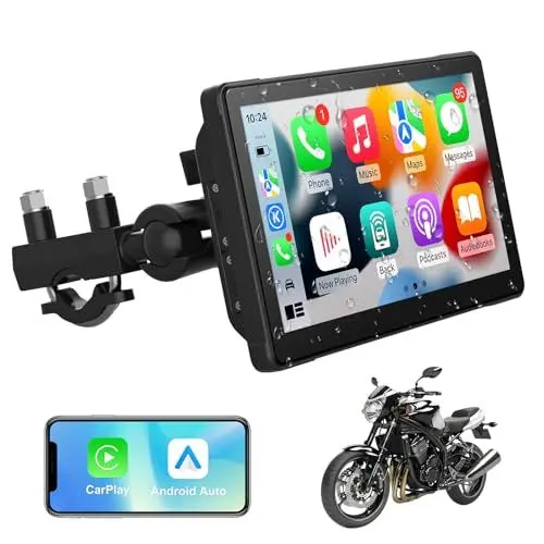 Produktbild: Motorrad Wireless Carplay Autoradio mit Bildschirm, 7 Zoll Tragbarer Motorräder navigationsgeräte Auto Play Display mit GPS, Wasserdichter Touchscreen, Dual Bluetooth, Navigation, Siri