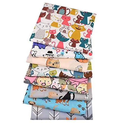 Produktbild: 8 Comic-Tiere Baumwollstoff Meterware Stoffpakete 50 X 50cm Stoffe Zum Nähen Patchwork Stoff Paket Stoffreste Baumwolle Nähstoffe Mit Gummi Und Vliesstoff, Für Puppenkleider Ärmel Haarband