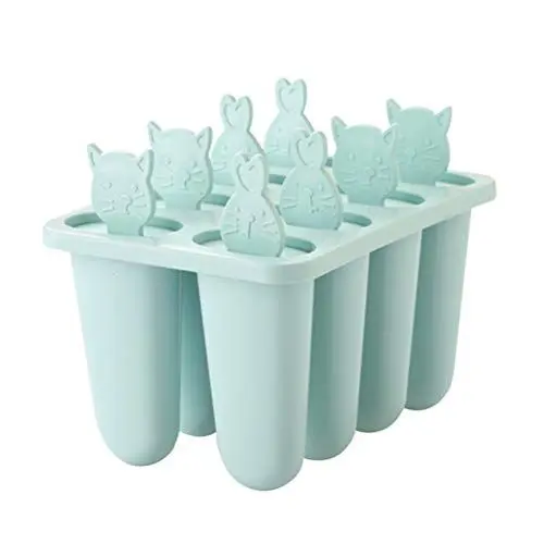 Produktbild: HEALLILY Formen 8 Grids Popsicle Formen Set Mehrweg Popsicle Maker Hausgemachte Am Stiel Form mit Katze Design Popsicle Sticks für Kinder Erwachsene Sky- Blau