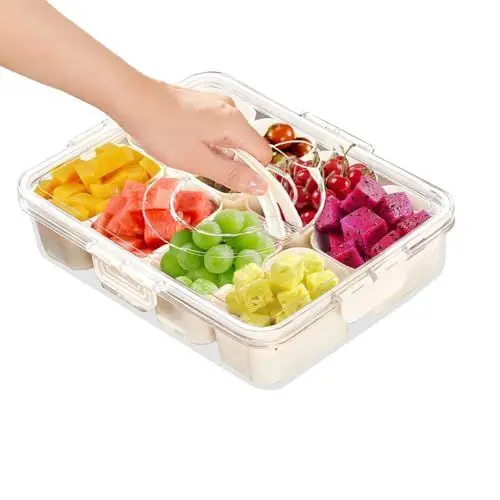 Produktbild: 8 Fächer Geteiltes Serviertablett mit Deckel und Griff, Snackbox mit Fächern Snackschale mit Deckel Snack Schalen mit Deckel, für Gewürze, Snacks, Nicht Spülmaschinenfest (8 Fächer 1 Stück)