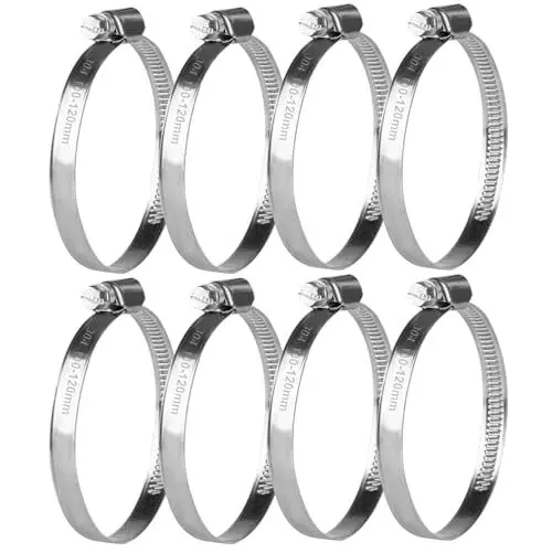 Produktbild: 8 STK Schlauchschellen Edelstahl, Einstellbare 100-120 mm Schlauchschellen Set, Schlauchklemmen Set, 304 Edelstahl Rohrschellen Schraubschellen Set für Waschmaschine Poolschlauch Schellen Set